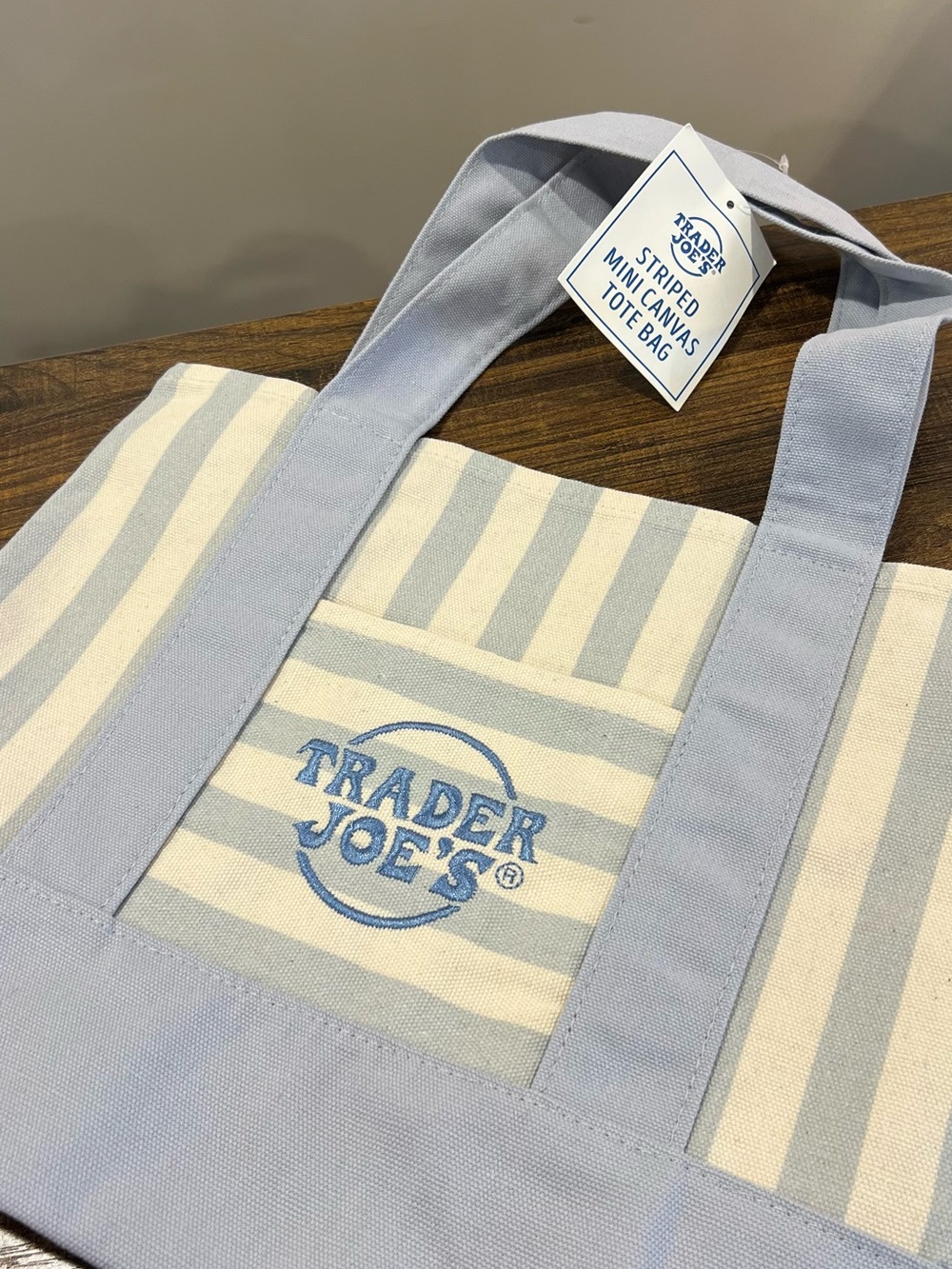 Trader Joe's Summer 2026 Light Blue Striped Mini Canvas Tote Bag *NEW